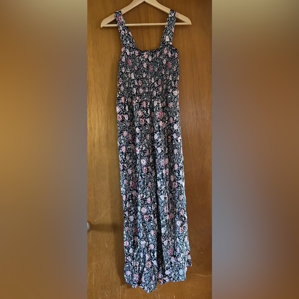 LOFT Black and Pink Floral Jumpsuit